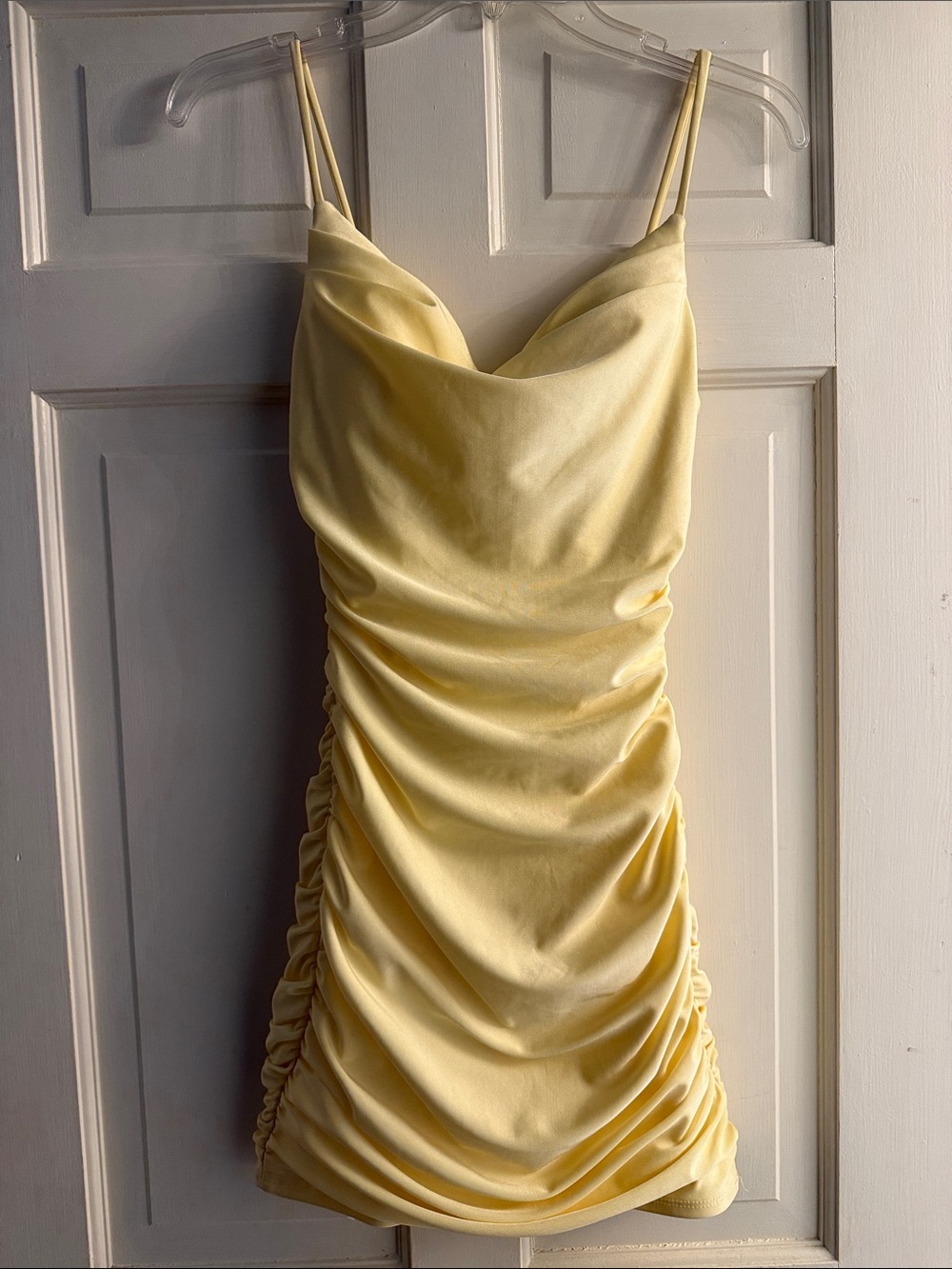 Yellow Ruched Cowl Neck Slip Dress